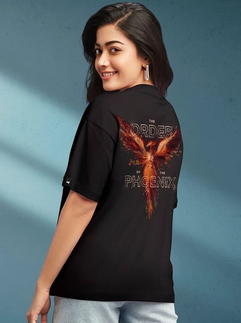 Bewakoof Black Graphic Oversized T-Shirt