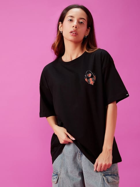 Bewakoof Black Graphic Oversized T-Shirt