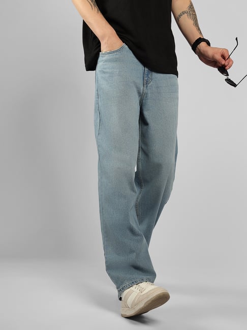 High Star Blue Cotton Loose Fit Jeans