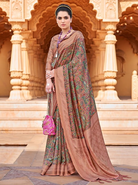 Saree Mall Gold Woven Sarees With Unstitched Blouse
