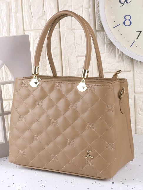 Mochi Beige Quilted Medium Handbag