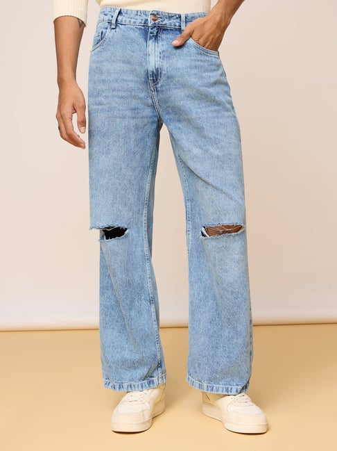 【NONCODE】Peach Vintage Washing Denim Pants Vintage Wash Wide guaranteed Leg