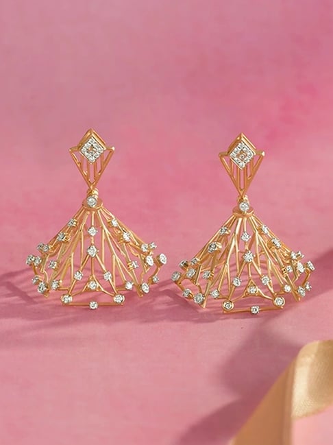 Mia by Tanishq Lippan Radiance Gold & Diamond Jhumki Earrings-picture-45