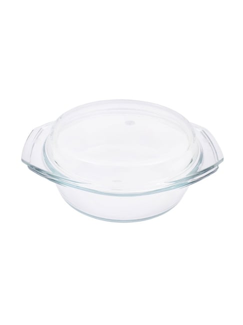 Borosil Glass Casserole Oven And Microwave Safe Serving Bowl with Glass Lid  (Transparent- 1L)