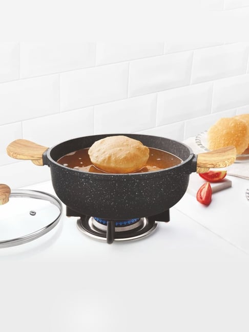 Borosil Vajra Black Aluminium Non-Stick Aluminium Kadhai with Lid 2 L