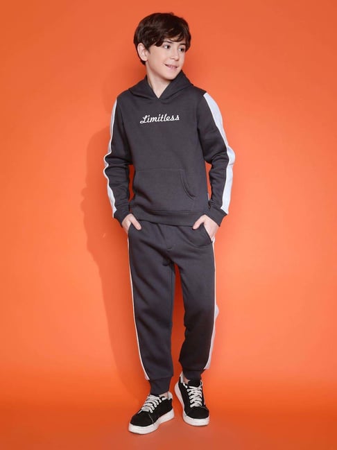 Lil Tomatoes Boys Charcoal Printed Full Sleeves Tracksuits-picture-12