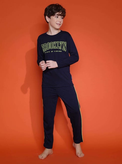 Lil Tomatoes Boys Navy & Green Printed Full Sleeves Night Suits-picture-10