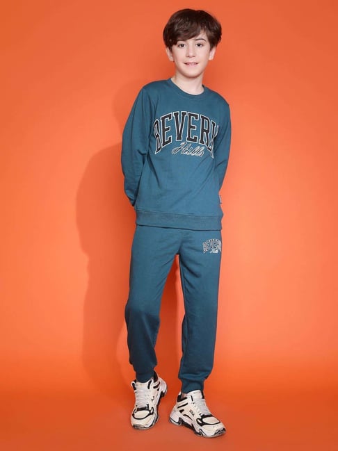 Lil Tomatoes Boys Teal Printed Full Sleeves Tracksuits-picture-44