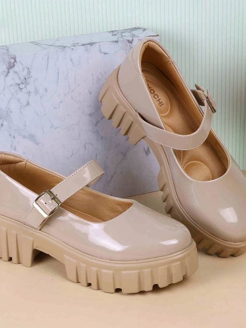Buy Mochi Women's Beige Mary Jane Shoes for Women at Best Price