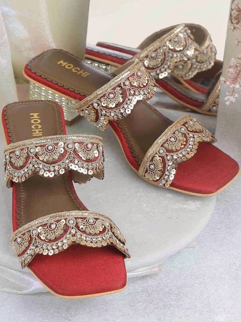 Mochi Women's Red Ethnic Sandals