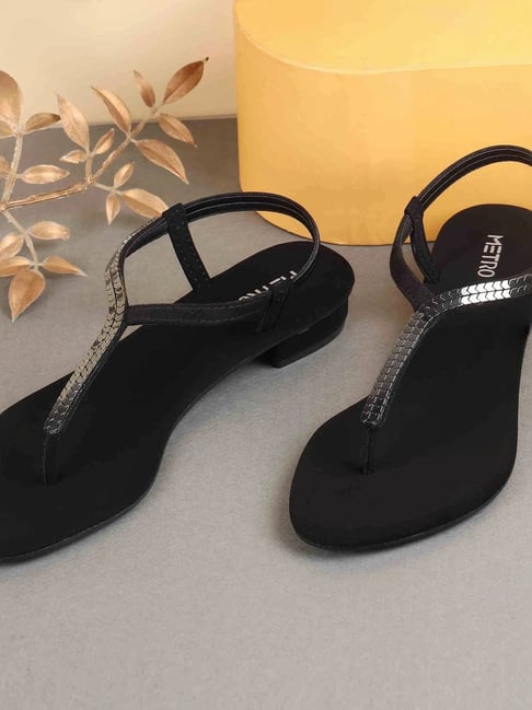 Metro Women's Black T-Strap Sandals-picture-16