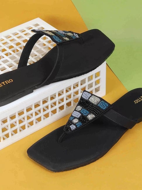 Metro Women's Black T-Strap Sandals-picture-19