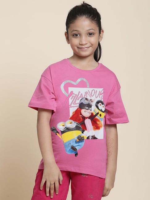 Kidsville Girls Pink Cotton Character Based Tshirt