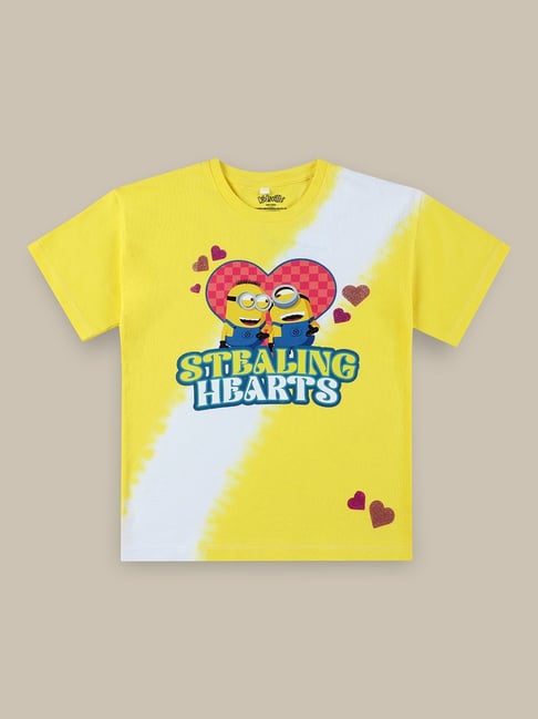 Kidsville Girls Yellow Cotton Character Based Tshirt