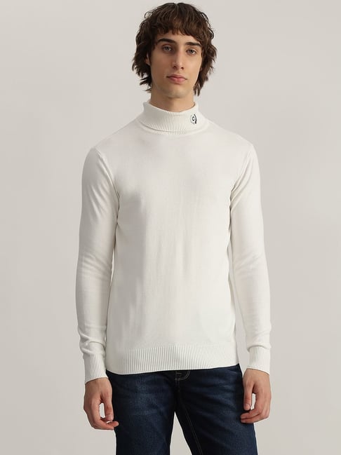 Iconic Off White Cotton Regular Fit Sweater