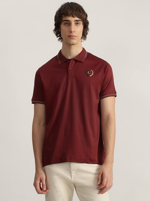 Iconic Maroon Cotton Regular Fit Polo T-Shirt