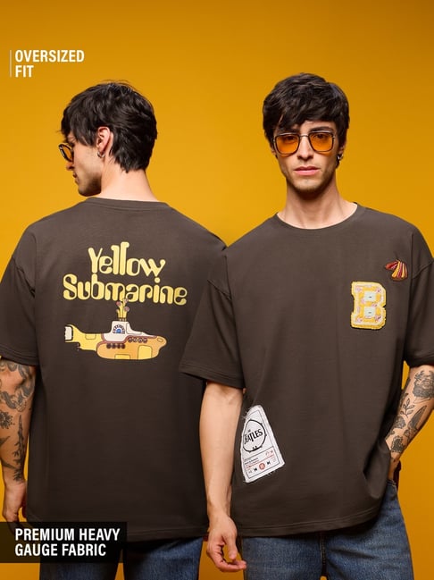 The Souled Store Brown Cotton Loose fit Print T-Shirt