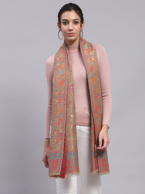 Monte Carlo Beige & Orange Printed Stole-picture-35