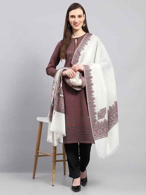 Monte Carlo Off White & Pink Printed Shawl-picture-10