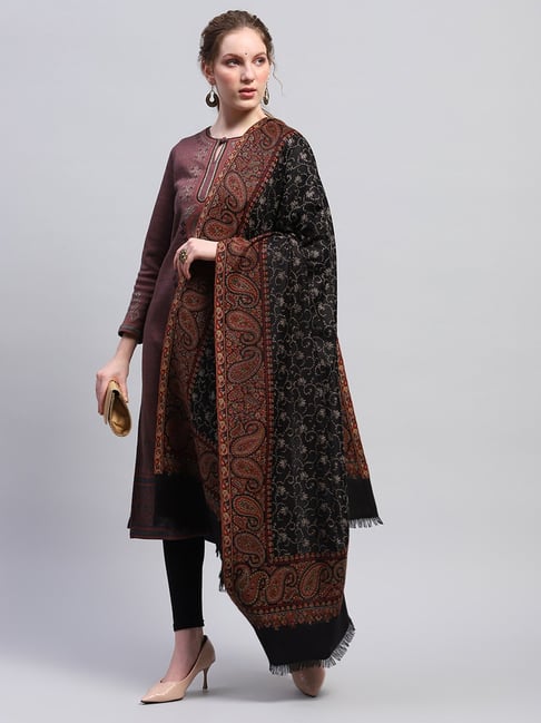Monte Carlo Black & Brown Floral Print Shawl-image-26