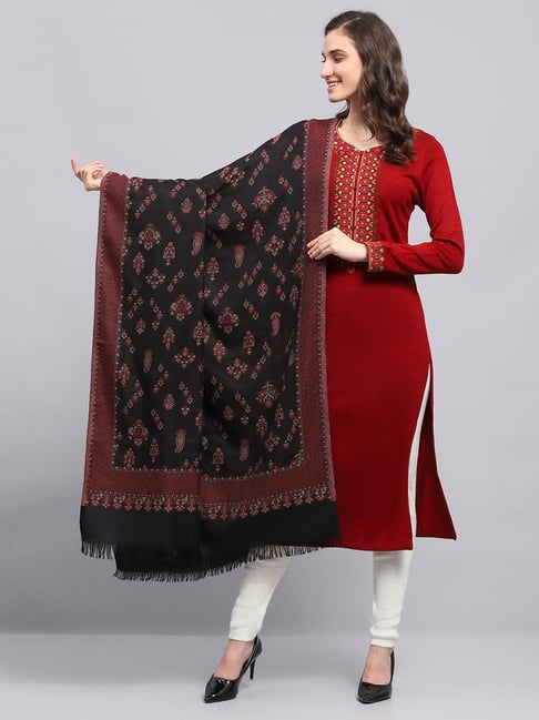 Monte Carlo Black & Maroon Floral Print Shawl-image-20
