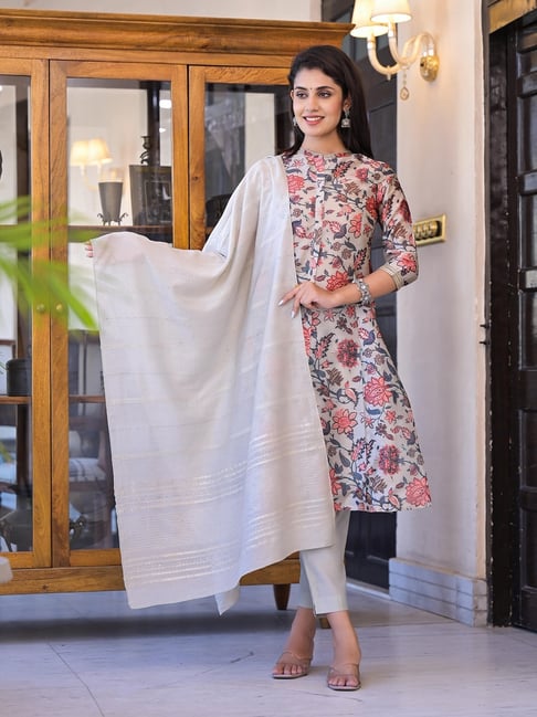 Juniper White Floral Kurta Bottom Dupatta Set