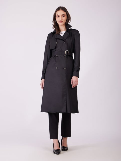 Fablestreet Black Regular Fit Trench Coat