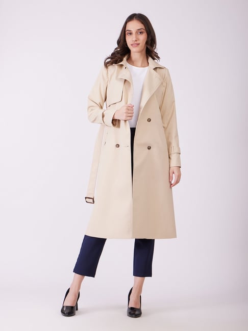 Fablestreet Beige Regular Fit Trench Coat - Main Image