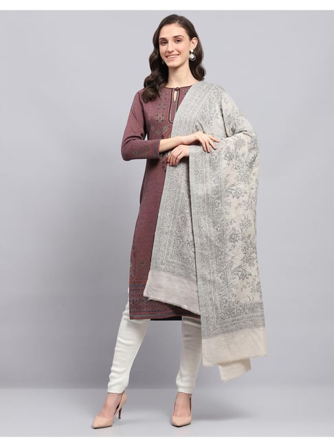 Monte Carlo Cream & Grey Floral Print Shawl-picture-11