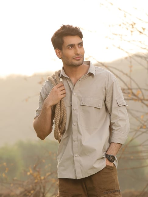 Perch Beige Cotton Boxy Fit Shirt