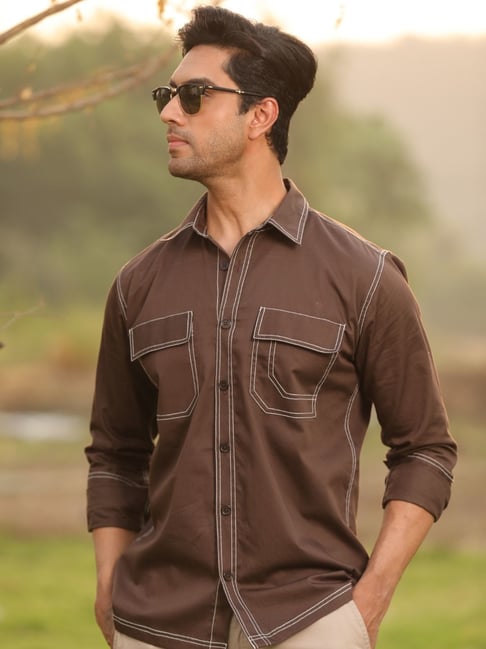 Perch Brown Cotton Boxy Fit Shirt-picture-25