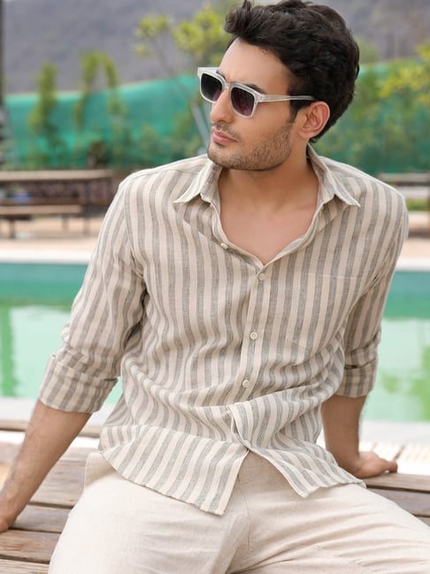 Perch Grey Slim Fit Striped Shirt-picture-12