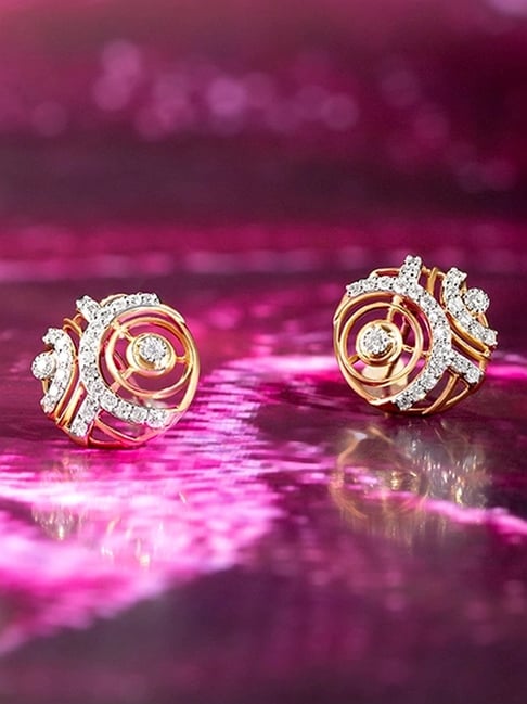 Buy Mia by Tanishq Laser Swirl Gold Diamond Stud Earrings Online