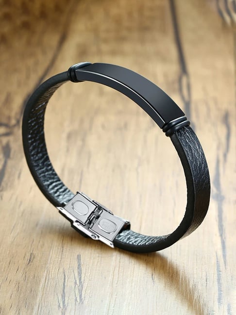 YouBella European Hot Retro Style Leather Band Black Bracelet for Men
