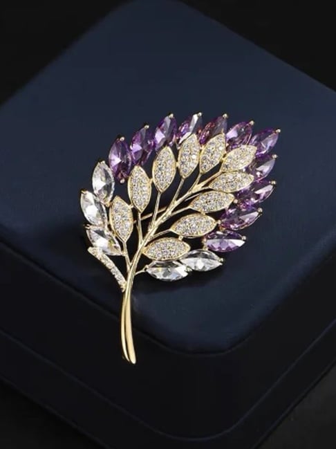 YouBella Stylish Purple Leaf Shaped Brooch