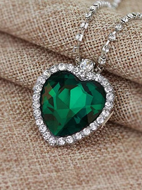 YouBella Crystal Heart Titanic Green Pendant