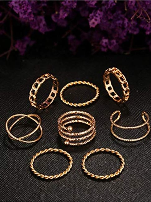 YouBella Gold Plated Bohemain Oxidized Rings Combo of 8