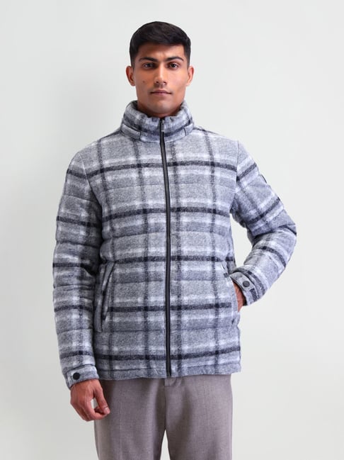 Arrow Sport Grey Regular Fit Checks Hooded Jacket-picture-12