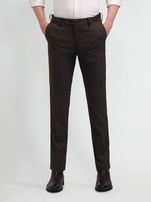 Arrow Brown Slim Fit Self Pattern Trousers-picture-15