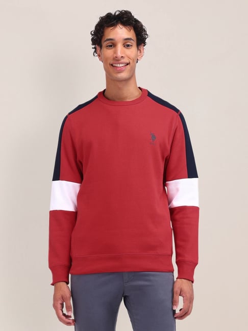 U.S. Polo Assn. Red Regular Fit Colour Block Sweatshirt-picture-44
