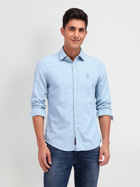 Polo Denim Blue Cotton Slim Fit Denim Shirt