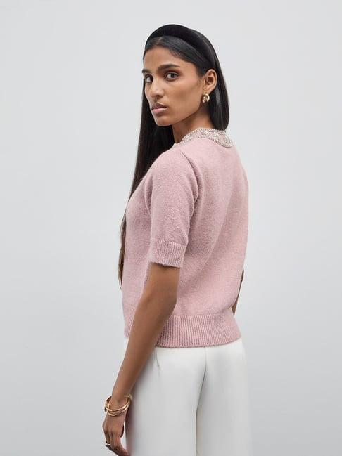 Wardrobe by Westside Pink Embellished Knitted Cardigan