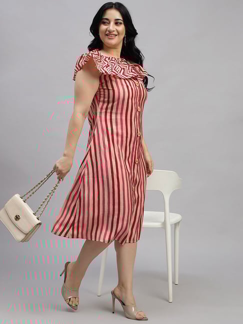 Curvy Lane Plus Size Maroon Striped Shirt Dress