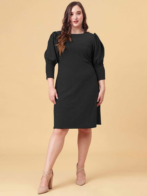 Curvy Lane Plus Size Black Knitted Textured A Line Dress