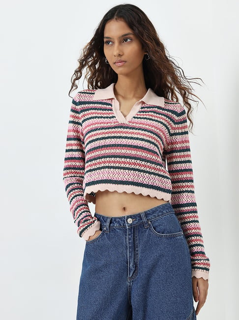 Nuon by Westside Multicolour Knitted Cotton T-Shirt