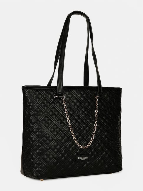 Carlton London Black Quilted Medium Tote Handbag