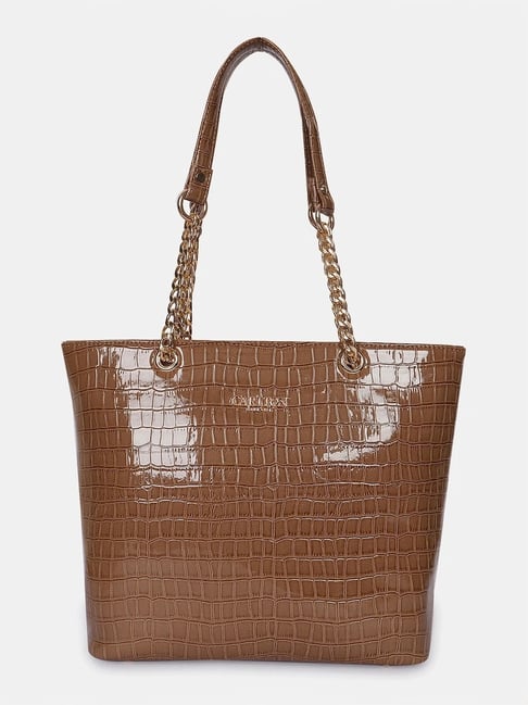 Carlton London Brown Textured Medium Tote Handbag
