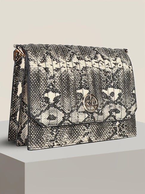 Carlton London Beige Black Animal Effect Medium Sling Handbag