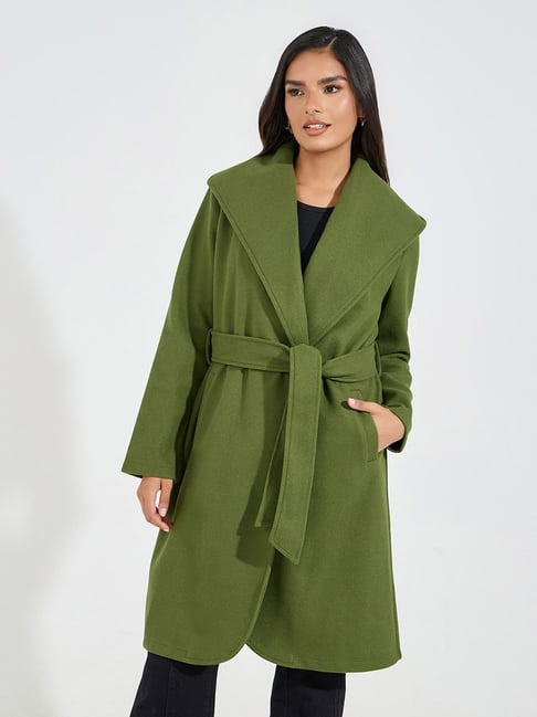 Styli Green Plain Coat With Belt-picture-16