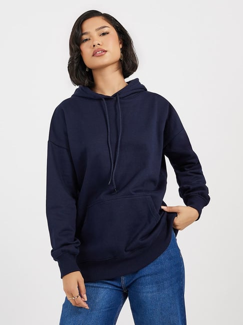 Styli Navy Cotton Printed Hoodie-image-27